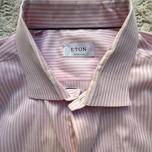 ETON Men's Dress Shirt Pink Striped Cotton Custom Made $450 4XL - Picture 5 of 10